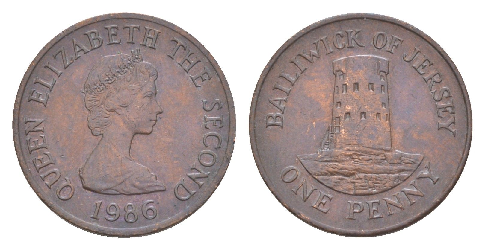 Джерси 1 пенни 1986 башня Святого Клемена KM 54 бронза 4124-951