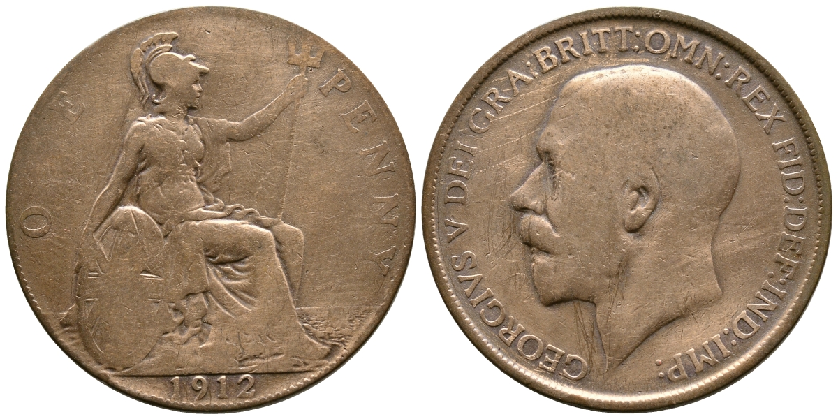 Великобритания 1 пенни 1912 Георг V (1910-1936) KM 810, Spink 4051 бронза 08-645