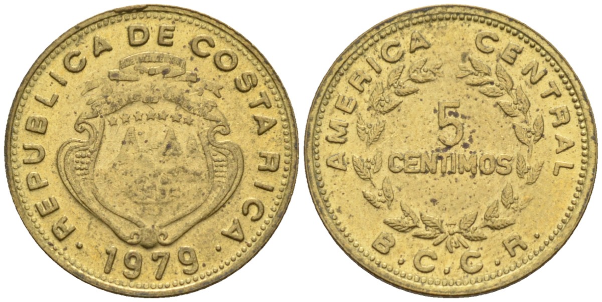 Коста-Рика 5 сентимо 1979 KM 184.3а латунь 4588-954