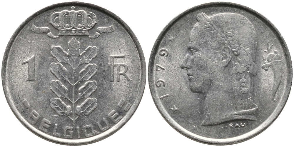 БЕЛЬГИЯ 1 ФРАНК 1979 BELGIQUE KM 142.1 медно-никель 65-1133