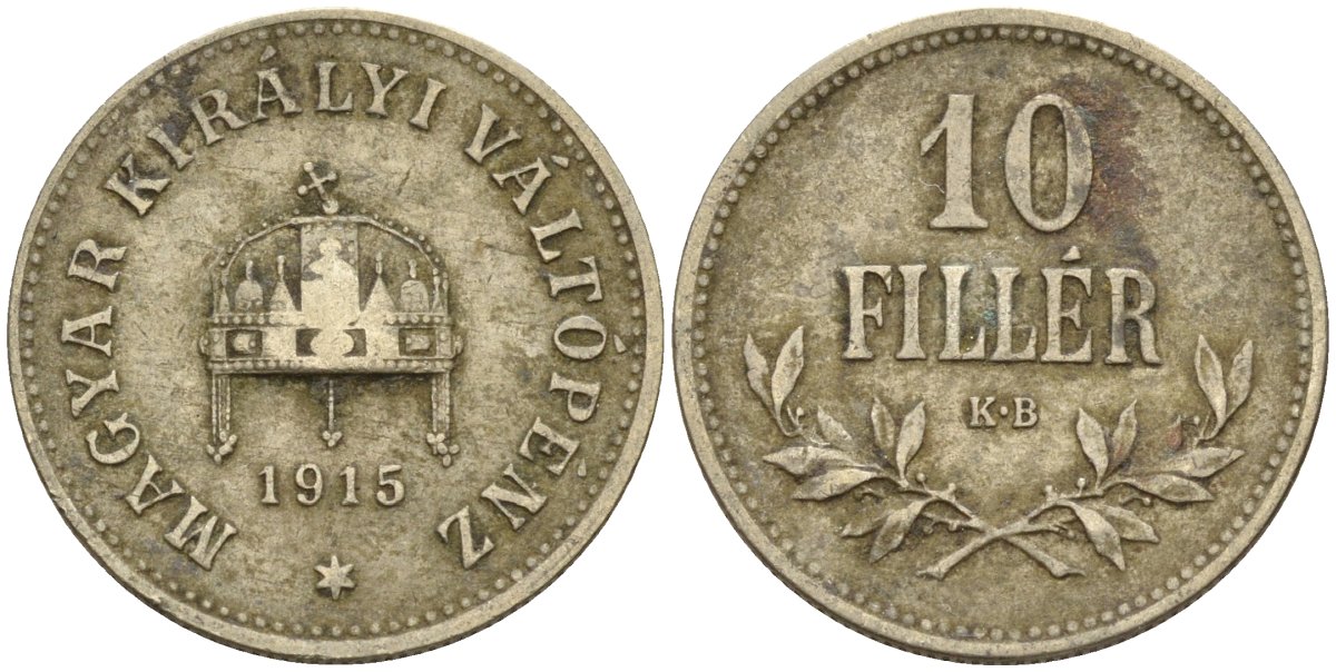 Венгрия 10 филлеров 1915 KB, Франц Иосиф I (1848-1916) KM 494 медь никель цинк 4151-1122