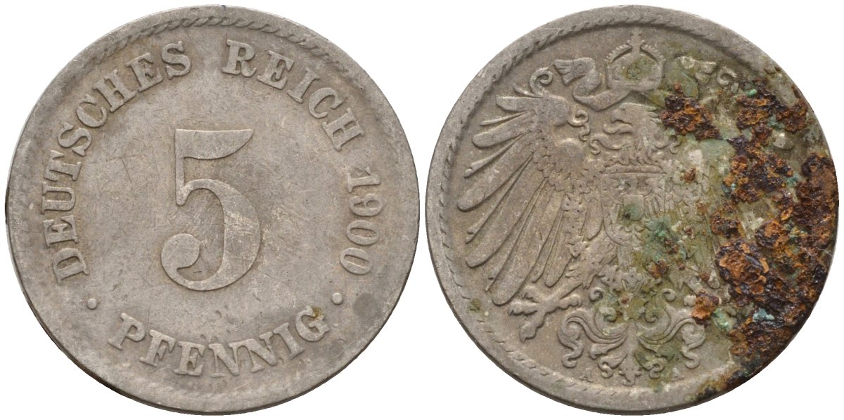 Германия 5 пфеннигов 1900 F KM 11, J. 12 медно-никель 4151-426