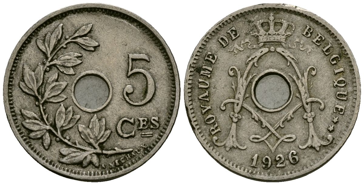 Бельгия 5 сантимов 1926 Belgique KM 66 медно-никель 4173-549