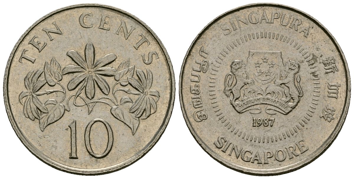 Сингапур 20 центов 1987 KM 52 медно-никель 4173-1248