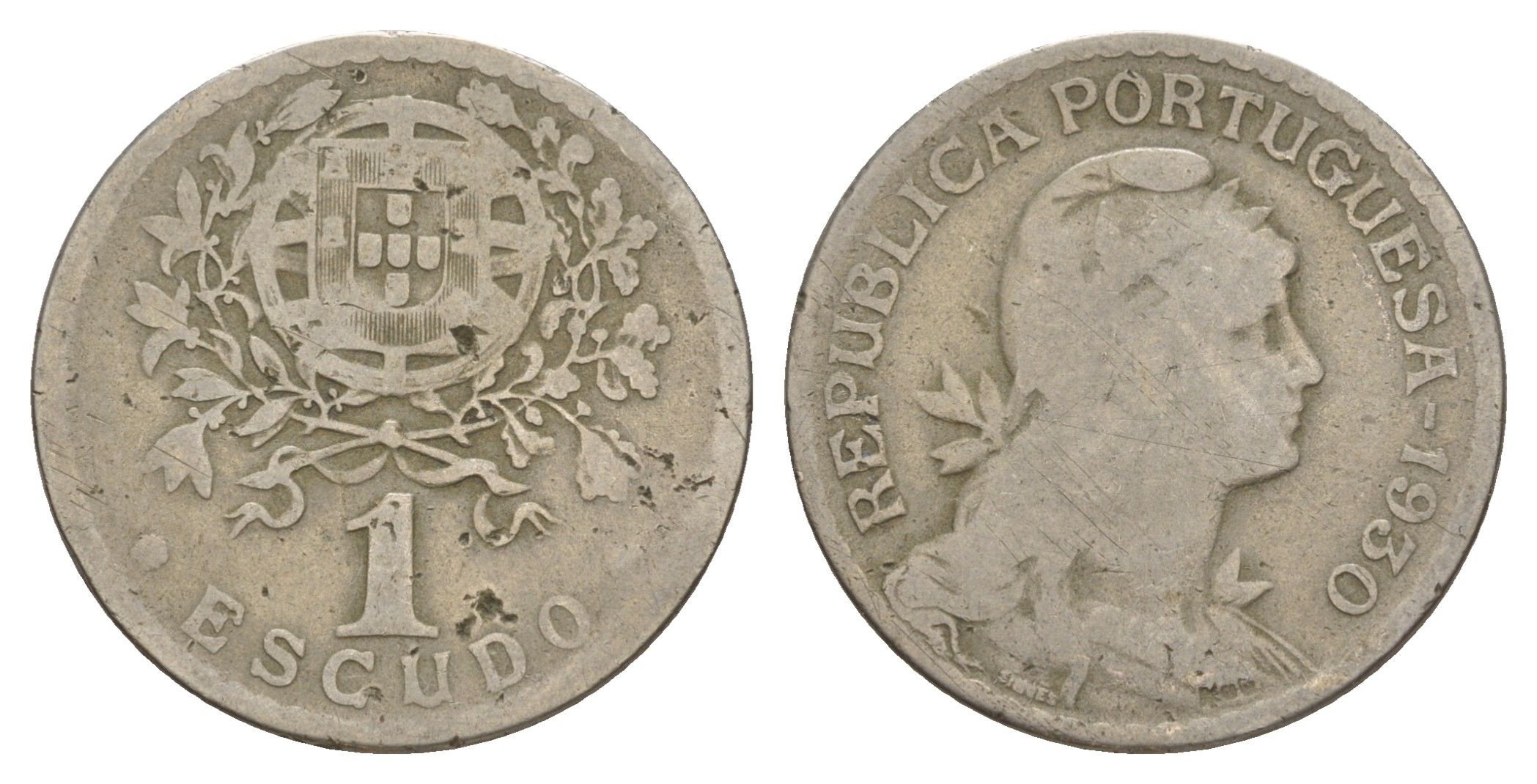 Португалия 1 эскудо 1930 KM 578 никель латунь 4654-253
