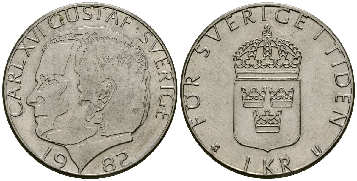 Швеция 1 крона 1982 Карл XVI Густав (1973- ) KM 852 медь плакированная медно-никелем 4171-1234