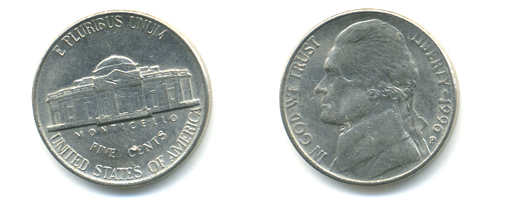 США 5 ЦЕНТОВ 1996 P, ДЖЕФФЕРСОН KM А192 медно-никель 179-754