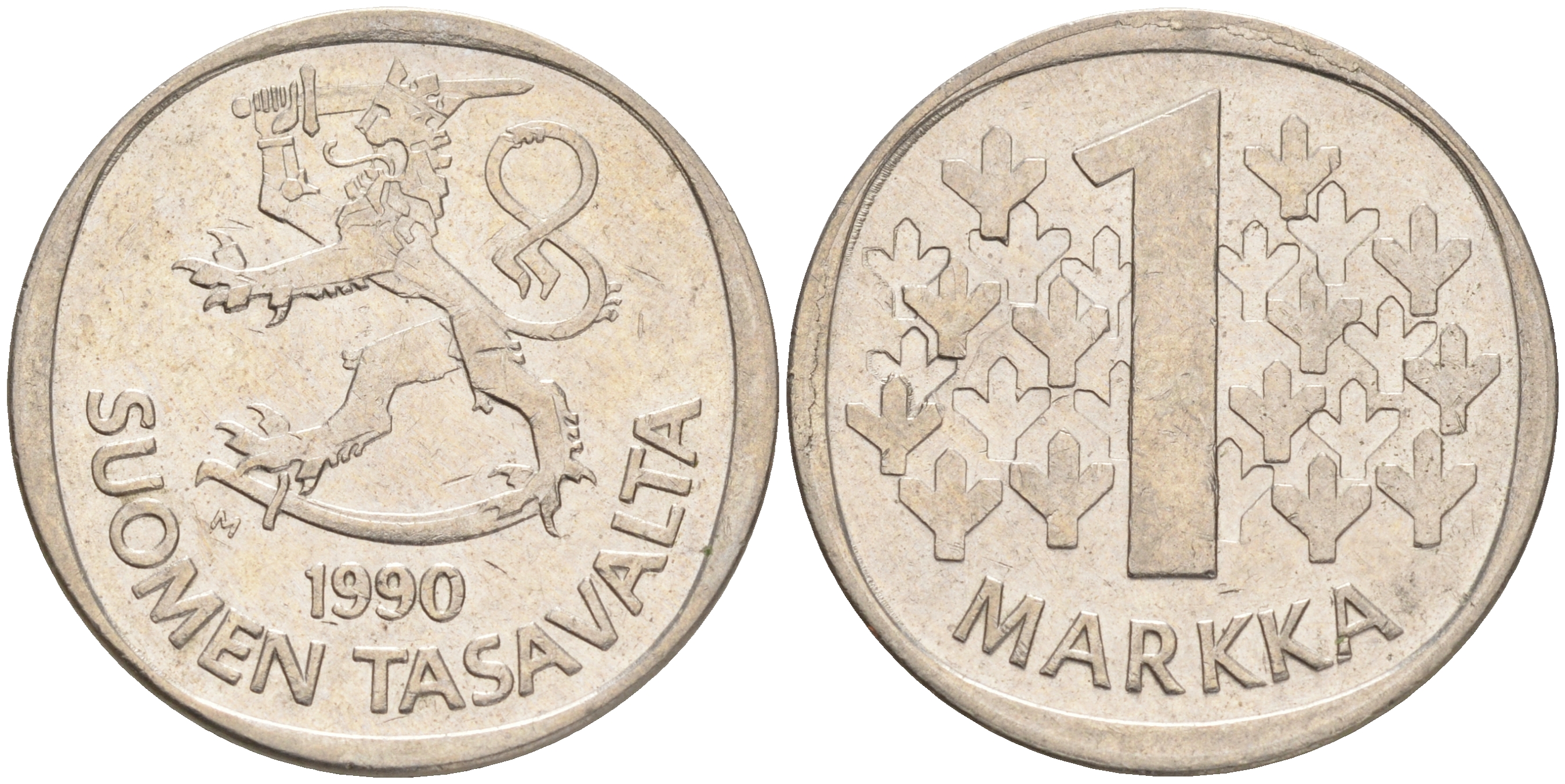 ФИНЛЯНДИЯ 1 МАРКА 1990 M KM 49а медно-никель 4556-846