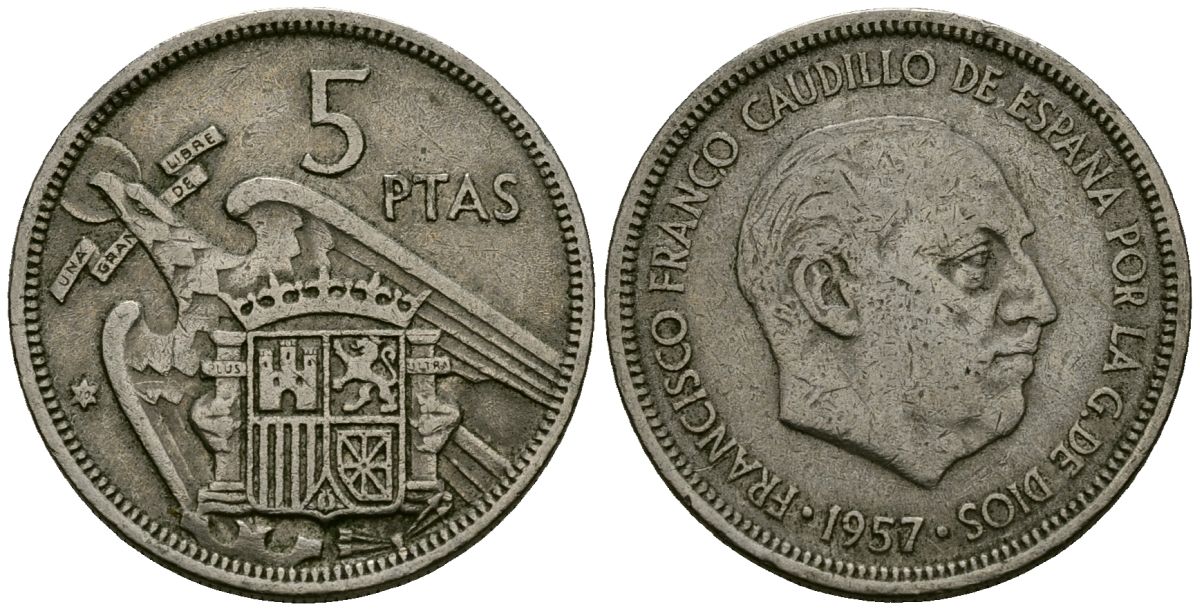 Испания 5 песет 1957 (70) KM 786 медно-никель 4138-1044