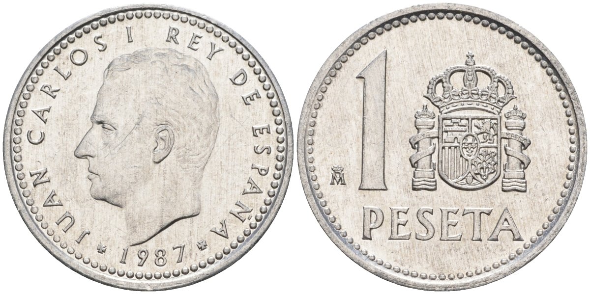 Испания 1 песета 1987 M, Хуан Карлос I (1975-2014) KM 821 алюминий 4402-927