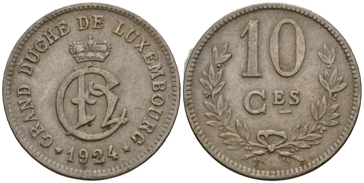 Люксембург 10 сантимов 1924 Шарлотта (1918-1964) KM 34 медно-никель 4584-257