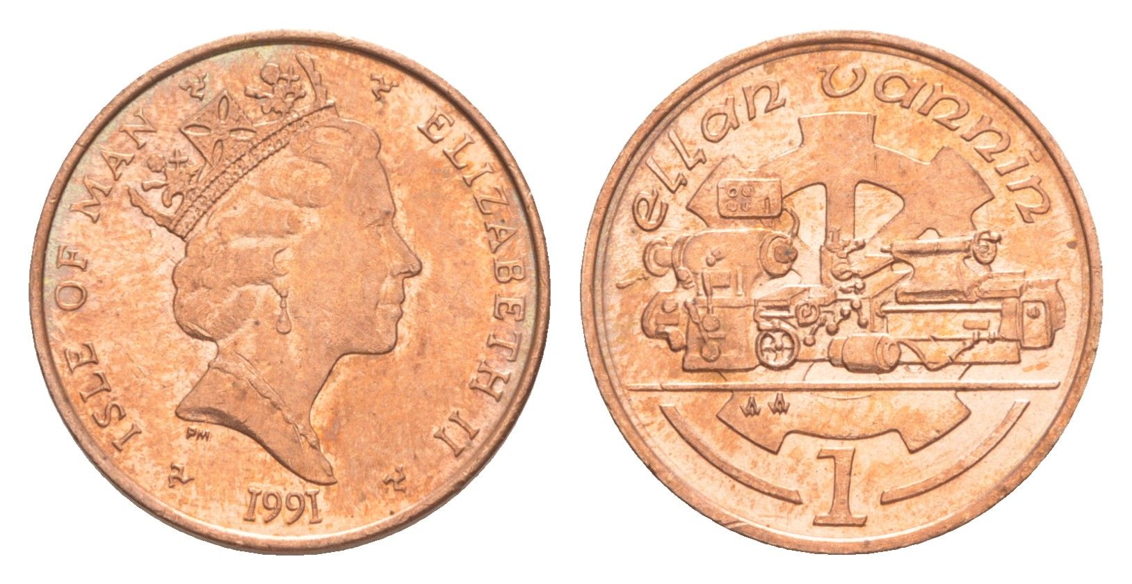 Остров Мэн 1 пенни 1991 Елизавета II (1952-2022) KM 207 бронза UNC 4647-152