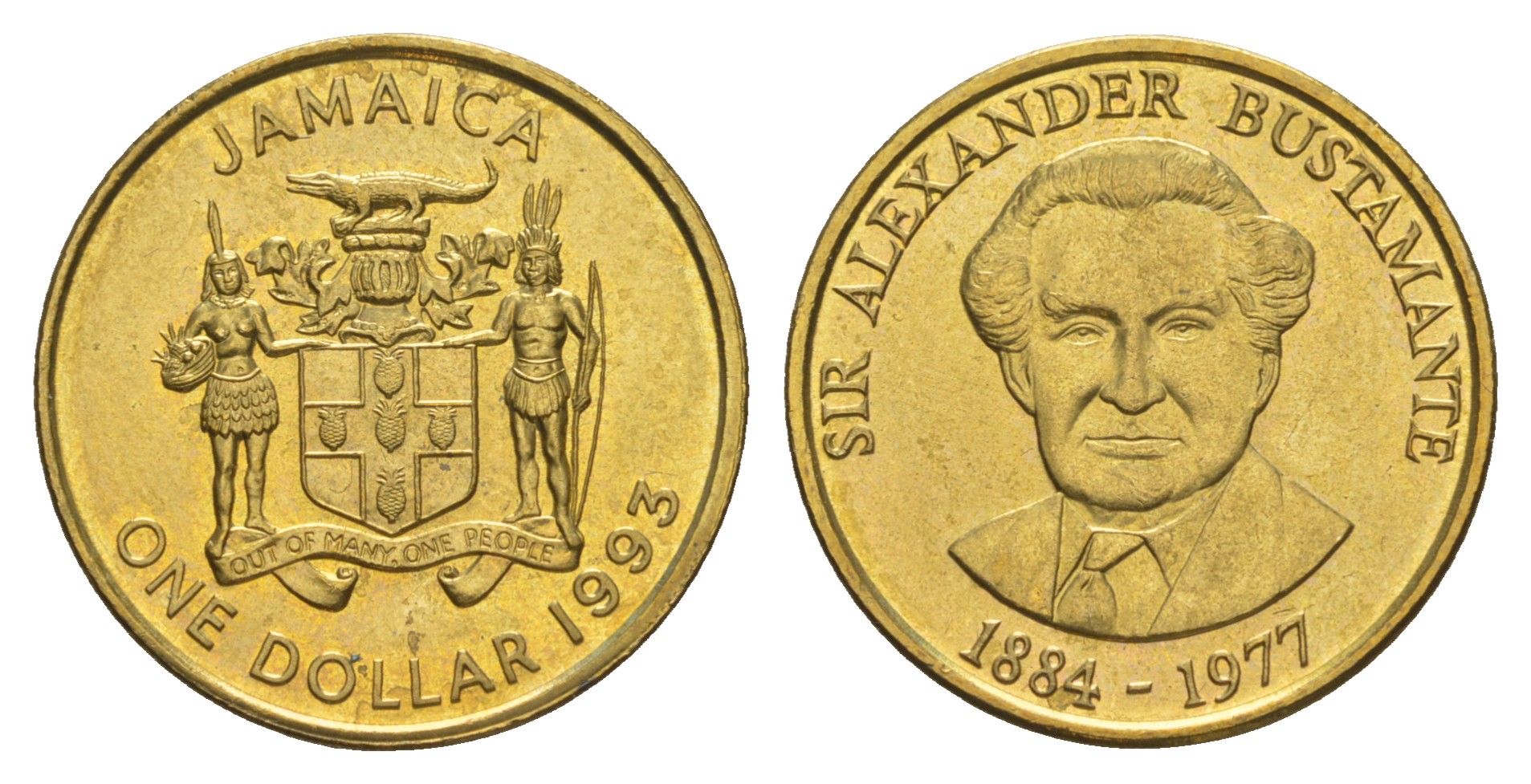 Ямайка 1 доллар 1993 Александр Бустаманте KM 145 никель латунь UNC 4641-824