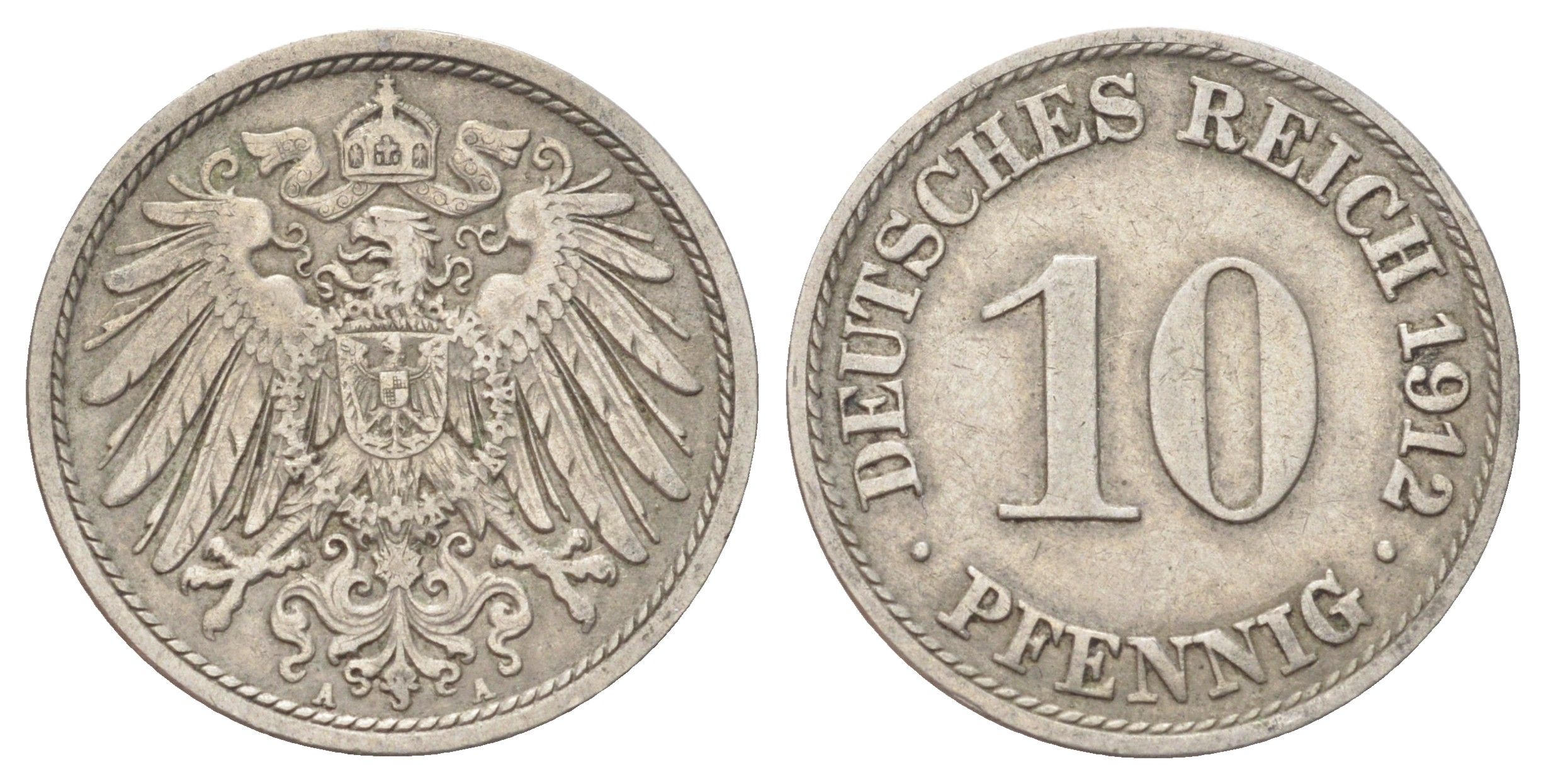 Германия 10 пфеннигов 1912 A KM 12, J. 13 медно-никель 4701-1128