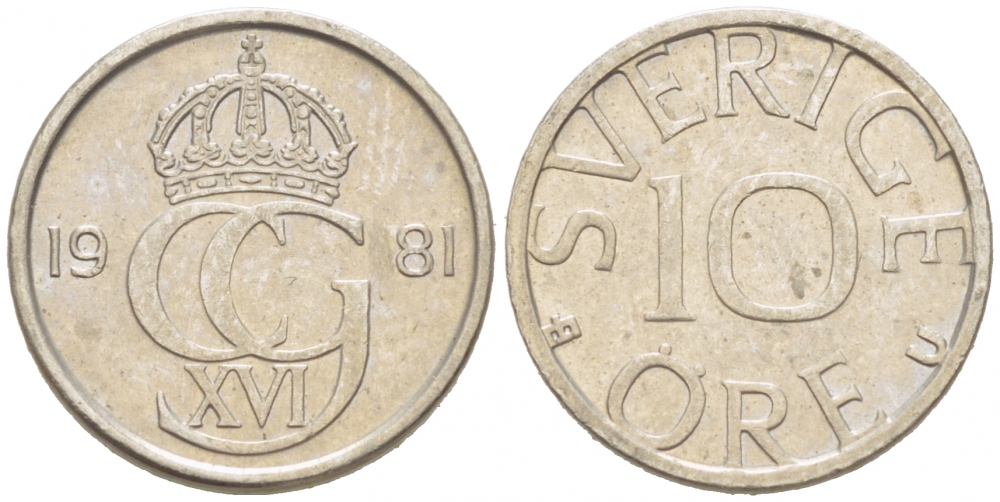 Швеция 10 эре 1981 U Карл XVI Густав (1973- ) KM 850 медно-никель 3955-345
