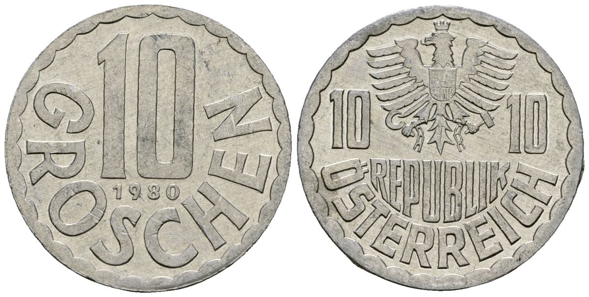 Австрия 10 грошей 1980 KM 2878 алюминий 4138-425
