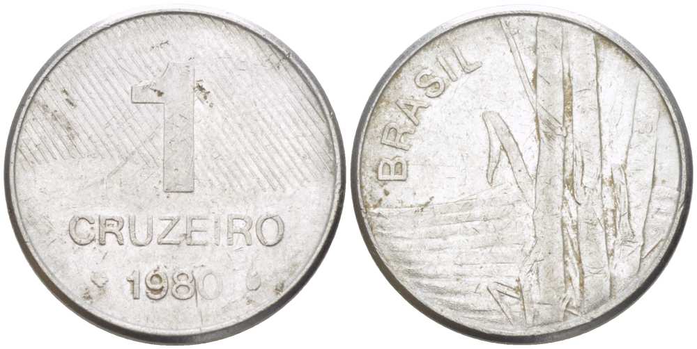 Бразилия 1 крузейро 1980 сахарный тростник KM 590 нержавеющая сталь 46-1944