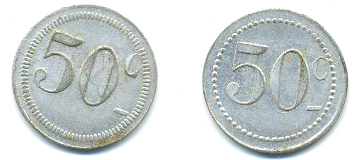 ФРАНЦИЯ 50 САНТИМОВ НАЧАЛО XX ВЕКА d 24 мм, вес около 1,0 гр., платежный жетон алюминий 89-953