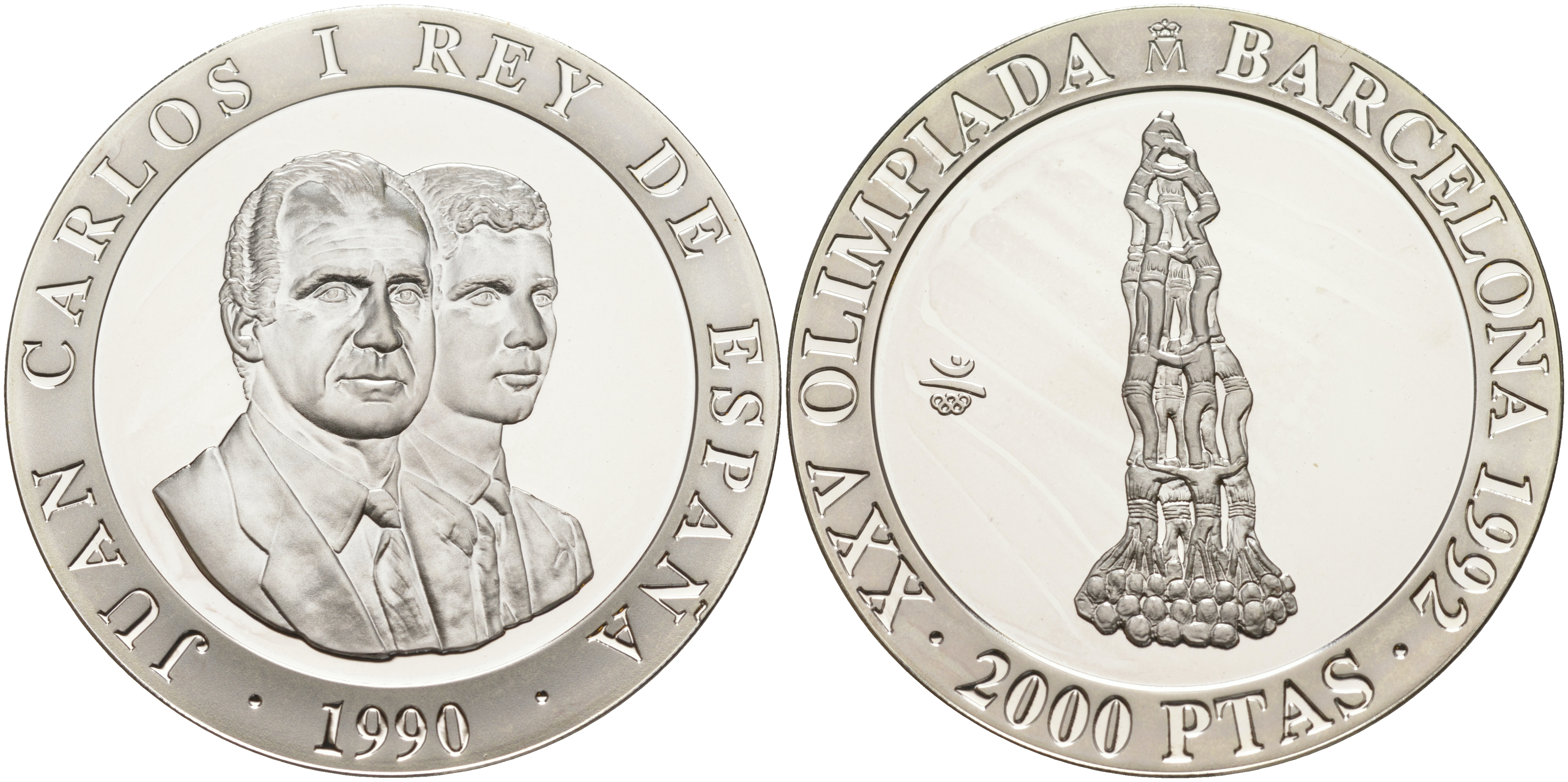 Испания 2000 песет 1990 XXV летние Олимпийские игры 1992 года в Барселоне, гимнастическая пирамида KM 863 серебро PROOF 1091-8-62
