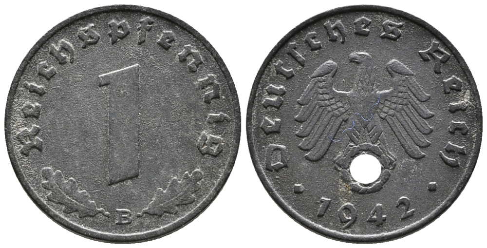 ГЕРМАНИЯ 1 РЕЙХСПФЕННИГ 1942 B KM 97, J. 369 цинк 39-1216