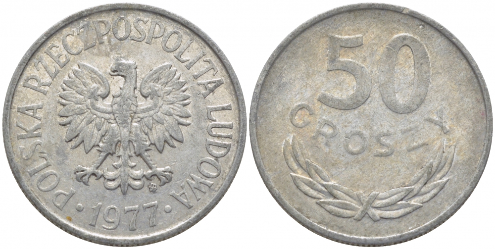 ПОЛЬША 50 ГРОШЕЙ 1977 MW KM 48.1 алюминий 4448-216