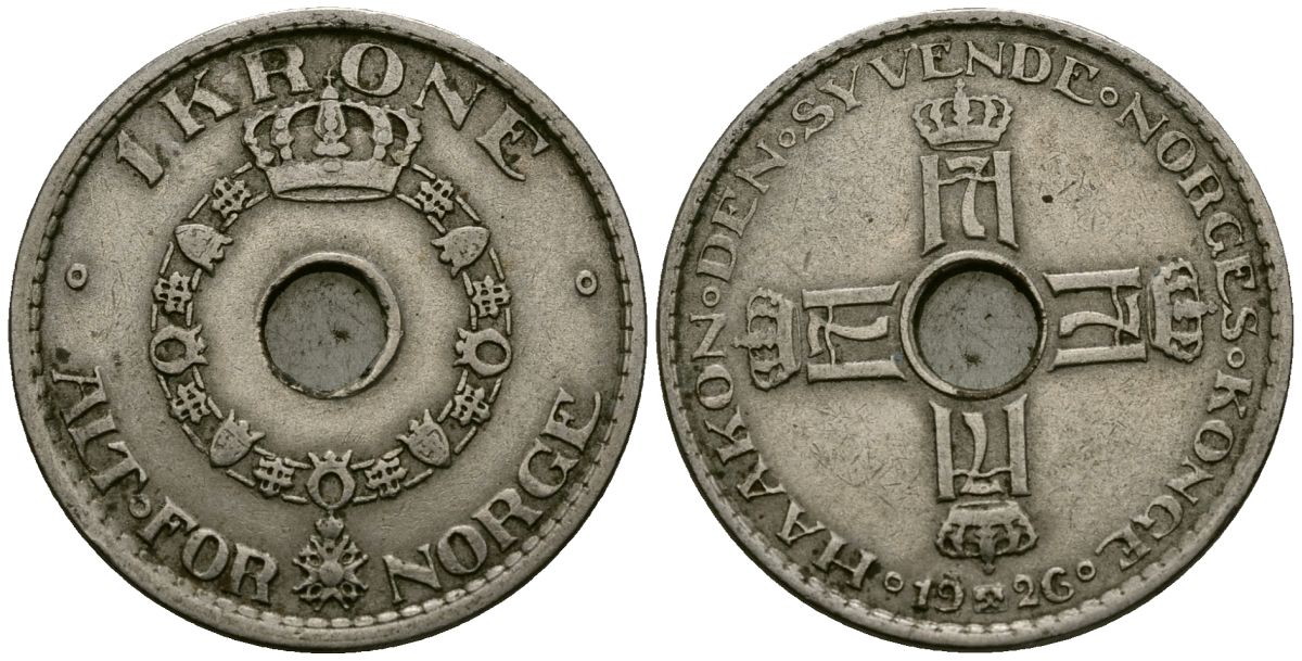 Норвегия 1 крона 1926 Хокон VII (1905 - 1957) KM 385 медно-никель 4582-115