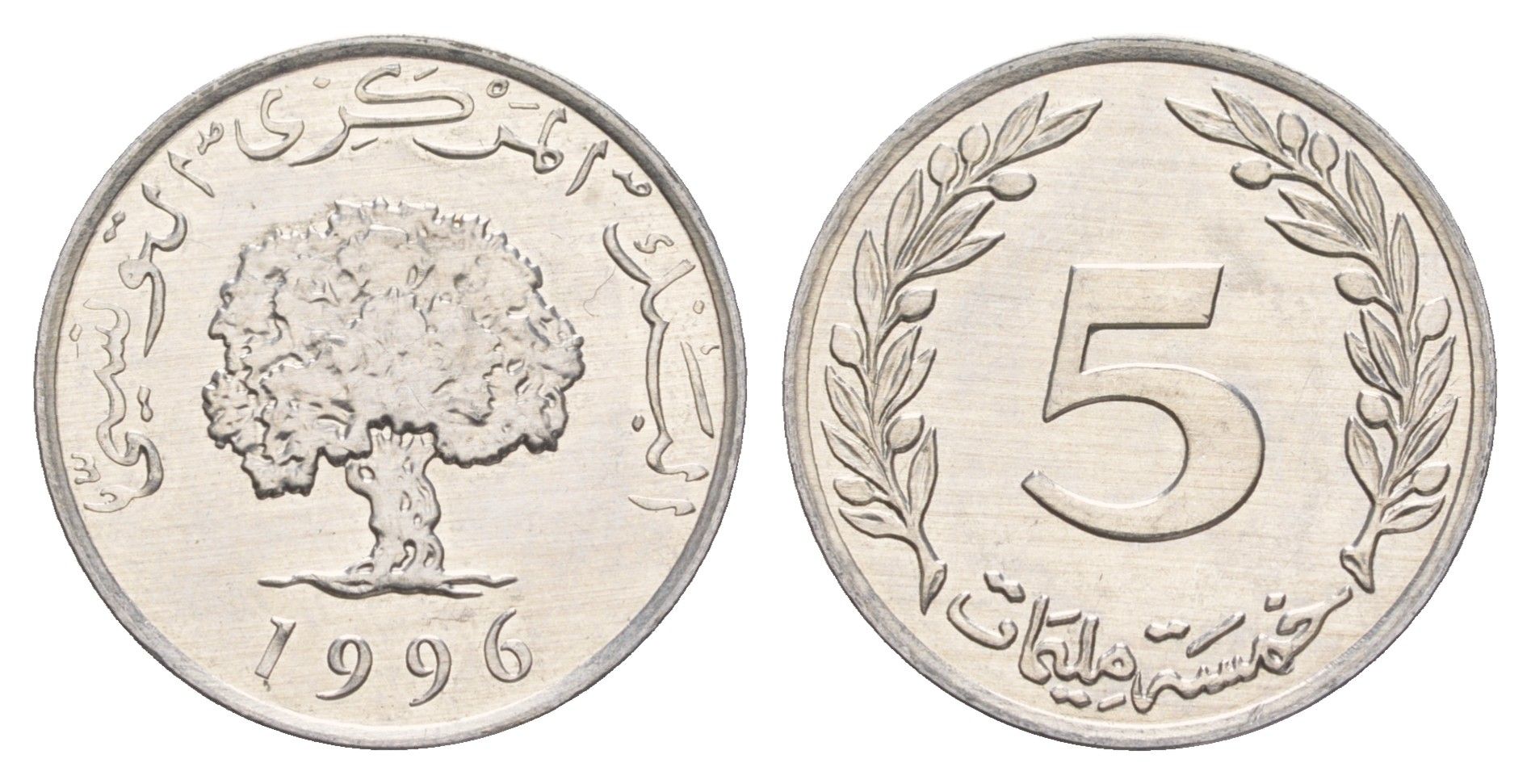 Тунис 5 миллимов 1996 пробковый дуб KM 282 алюминий UNC 4656-754