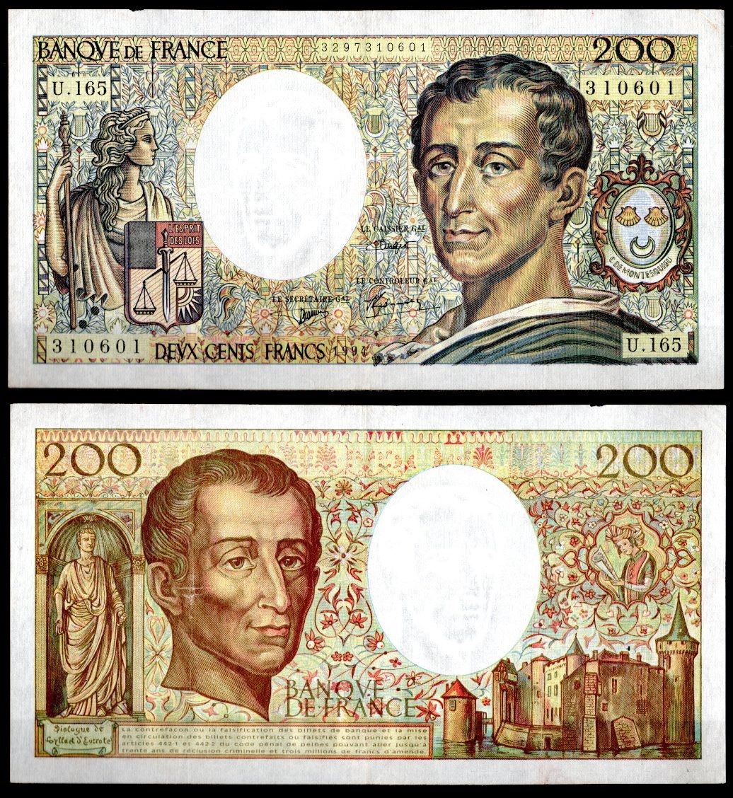 Франция 200 франков 1994 Pick 155 f бумага 7198-11-3-2