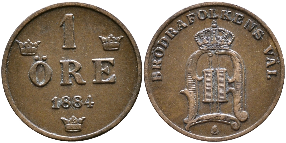 Швеция 1 эре 1884 Оскар II (1872-1907) король Швеции и Норвегии KM 750 бронза 4609-412