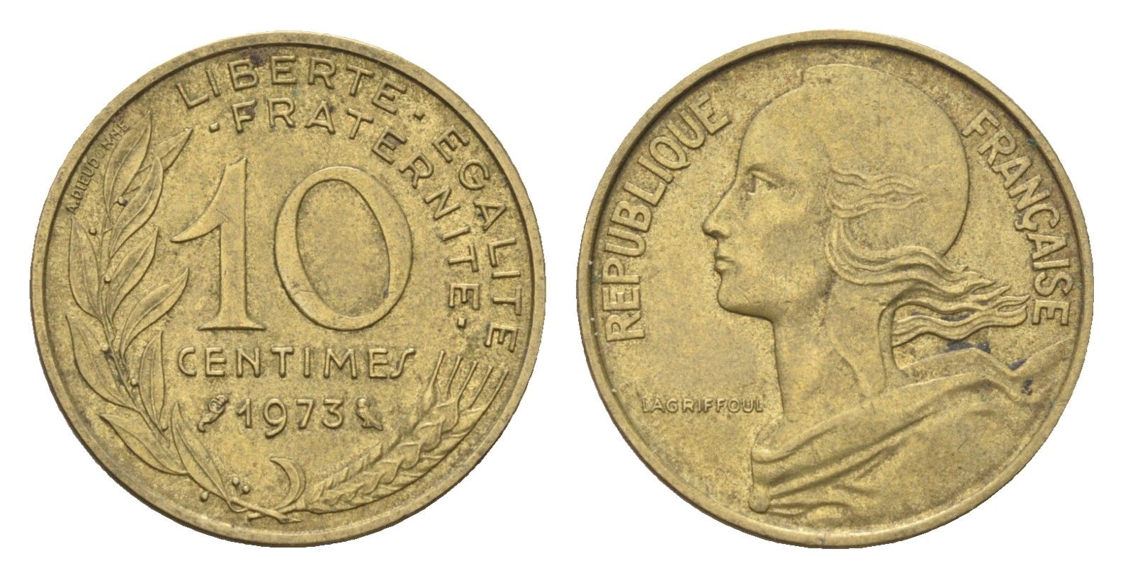 Франция 10 сантимов 1973 KM 929 алюминиевая бронза 4702-1265