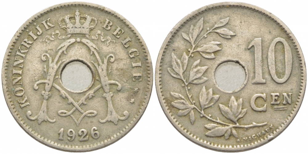 БЕЛЬГИЯ 10 САНТИМОВ 1926 BELGIE KM 86 медно-никель 3856-442