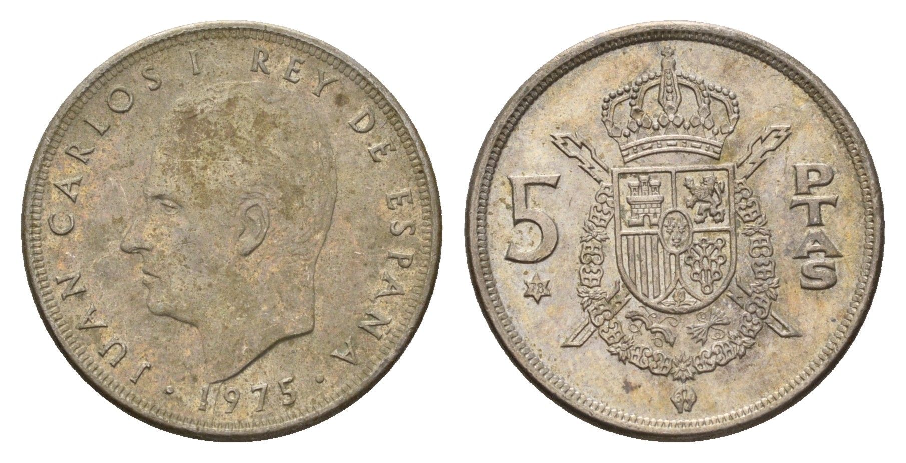 Испания 5 песет 1975 (78) Хуан Карлос I (1975-2014) KM 807 медно-никель 4707-341