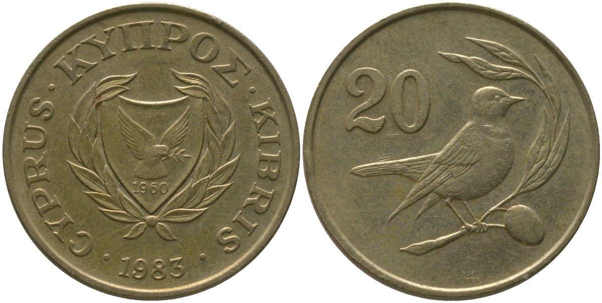 Кипр 20 центов 1983 KM 57.1 никель латунь 4380-951
