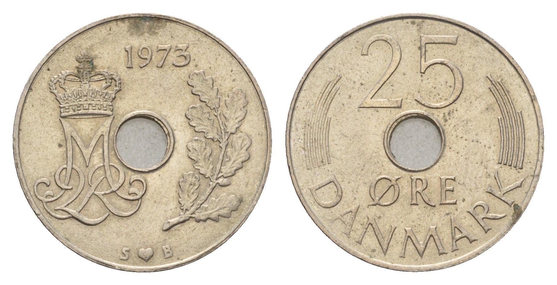 Дания 25 эре 1973 R; B, Маргрете II (1972-2024) KM 861 медно-никель 4700-912
