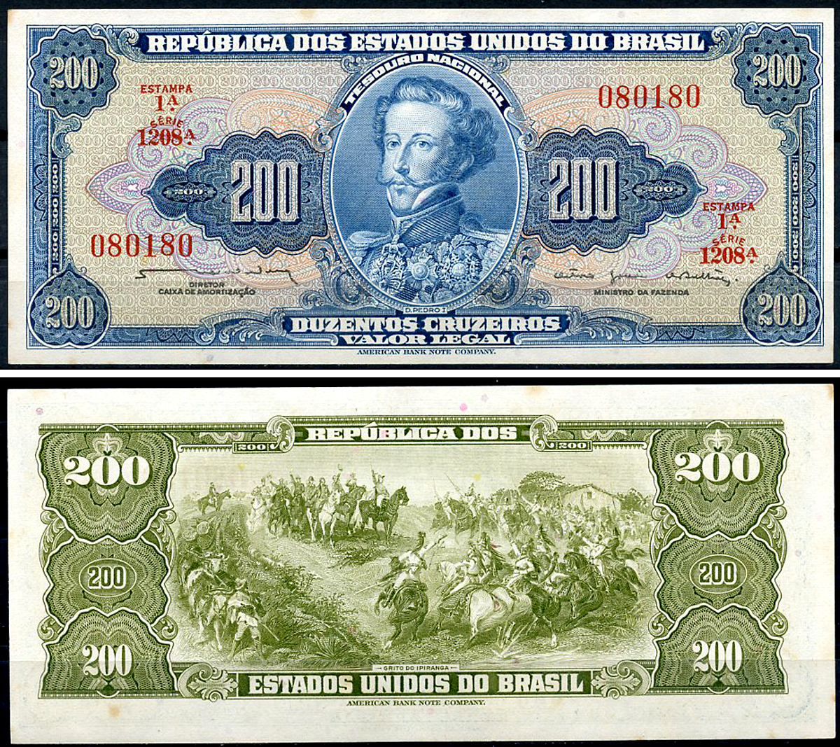 Бразилия 200 крузейро ND (1964) Император Педру I, битва при Ипиранге, серия 1208 Pick 171 b  бумага  аUNC  6279-36-3-1