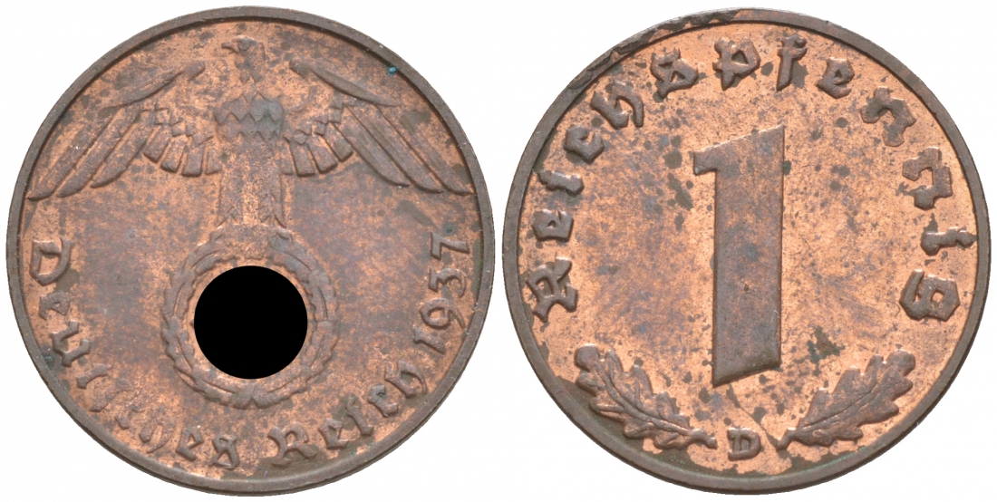 ГЕРМАНИЯ 1 РЕЙХСПФЕННИГ 1937 D J 361, KM 89 бронза aUNC 73-237