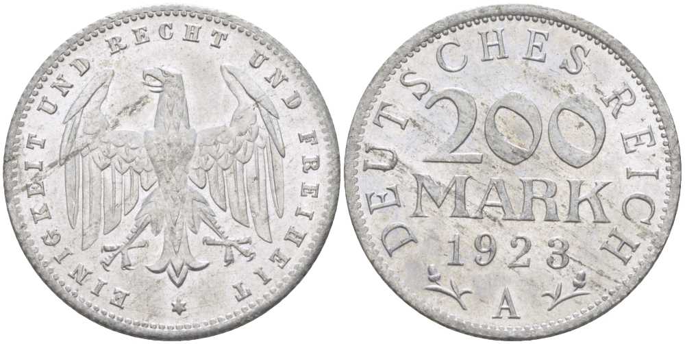 ГЕРМАНИЯ 200 МАРОК 1923 A KM 35, J. 304, Weege 22 алюминий 261-843