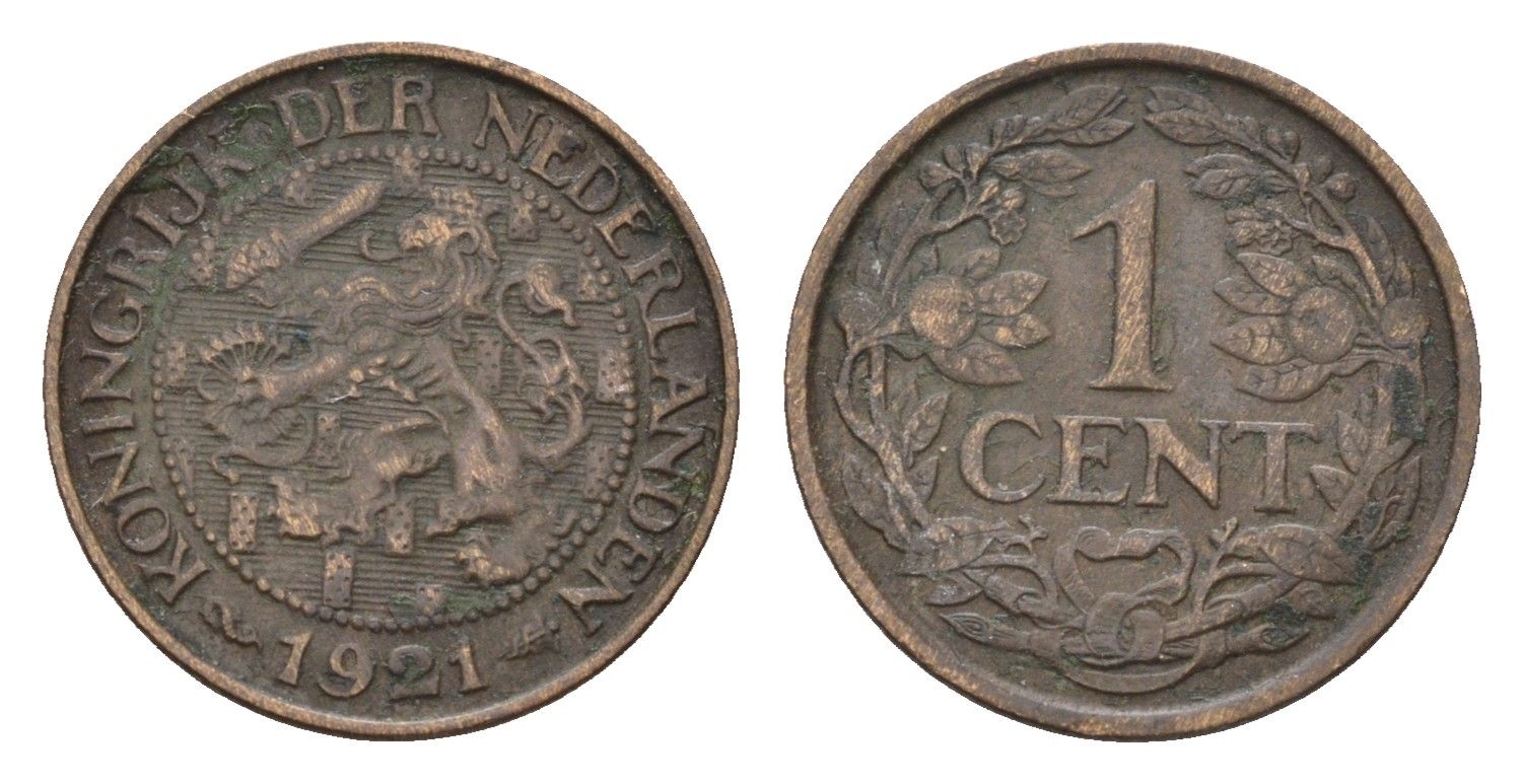Нидерланды 1 цент 1921 Вильгельмина (1890-1948) KM 152 бронза 4674-1123