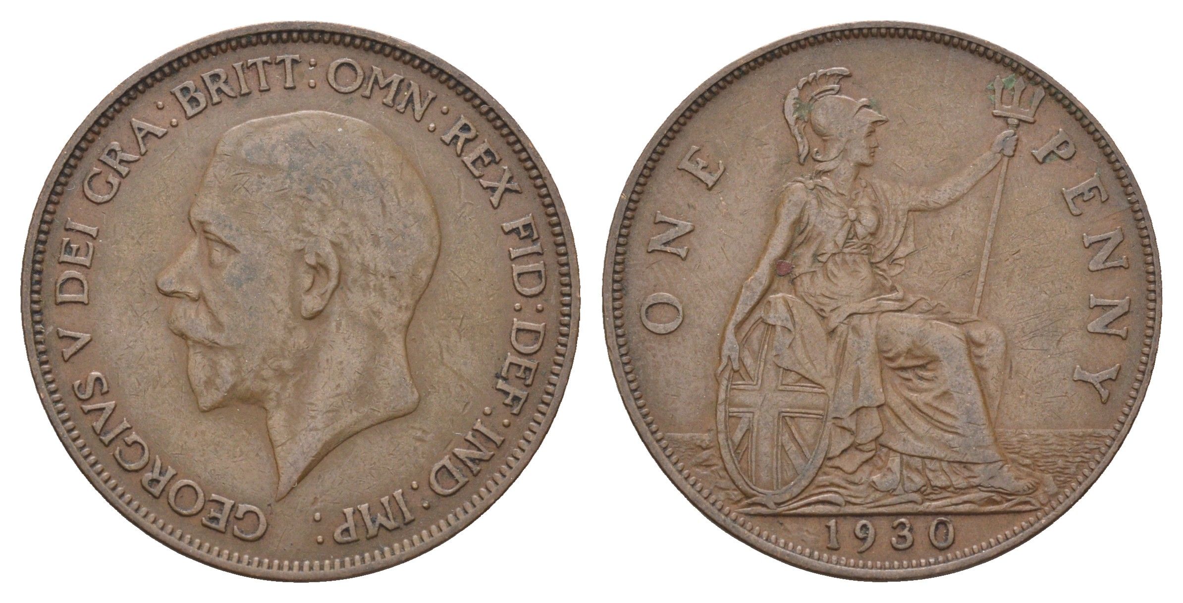 Великобритания 1 пенни 1930 Георг V (1910-1936) KM 838, Spink 4055 бронза 4536-232