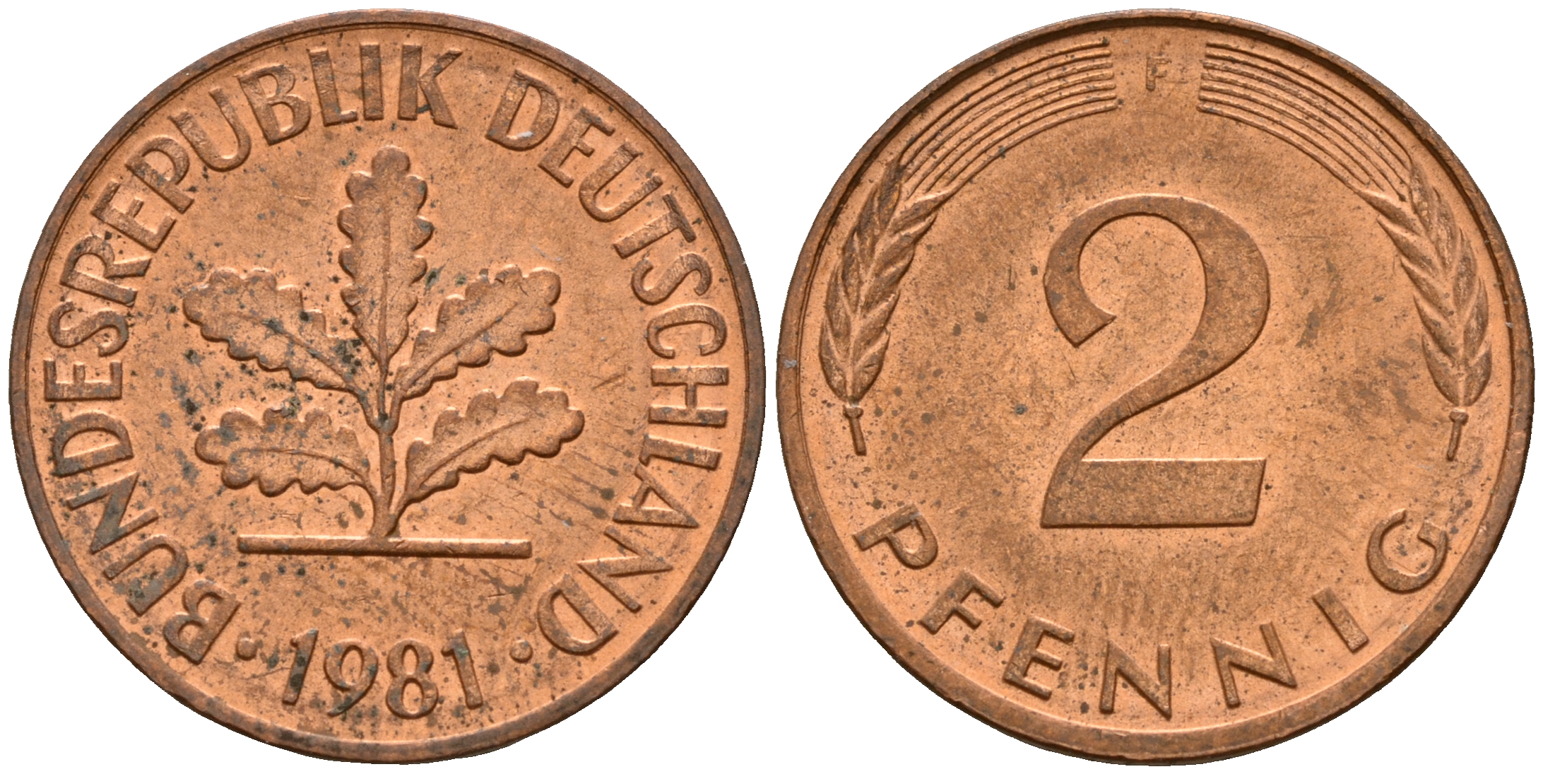 ФРГ 2 пфеннига 1981 F J.381a, KM 106a сталь плакированная медью    4598-857