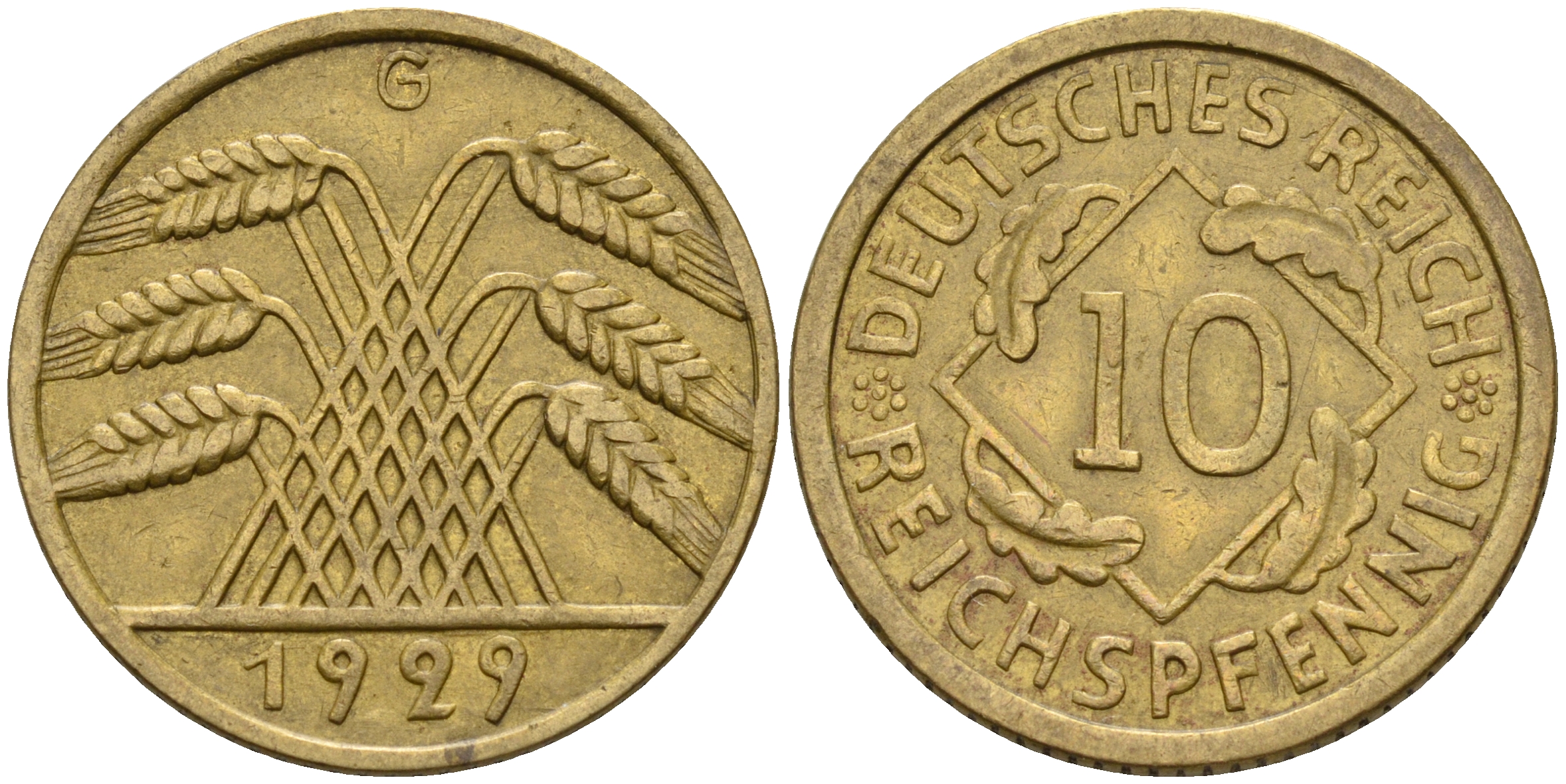 Германия 10 рейхспфеннигов 1929 G KM 40 J. 317 алюминиевая бронза    4153-256