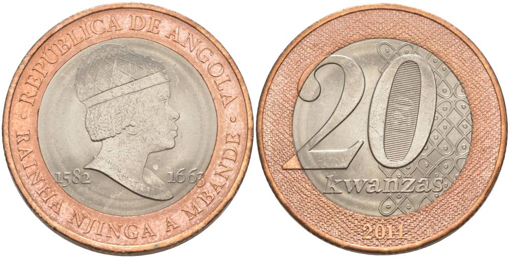 Ангола 20 кванза 2014 Королева Зинга Мбанди Нгола (1582-1663) KM 111 биметалл aUNC 69-133