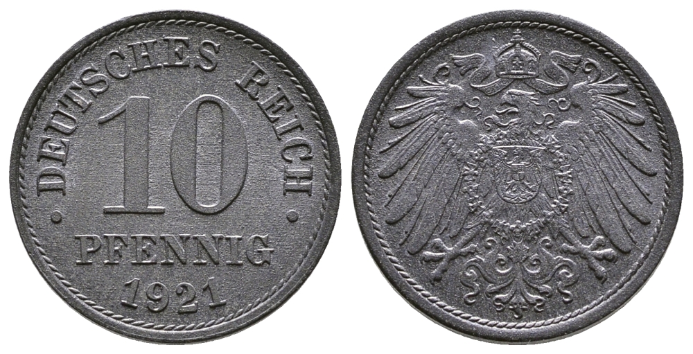 ГЕРМАНИЯ 10 ПФЕННИГОВ 1921 KM 26, J. 299 цинк 4380-231