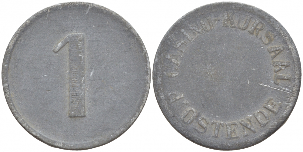 ИСПАНИЯ ЖЕТОН ND ФИШКА КАЗИНО, CASINO-KURSAAL OSTENDE цинк 4544-1033