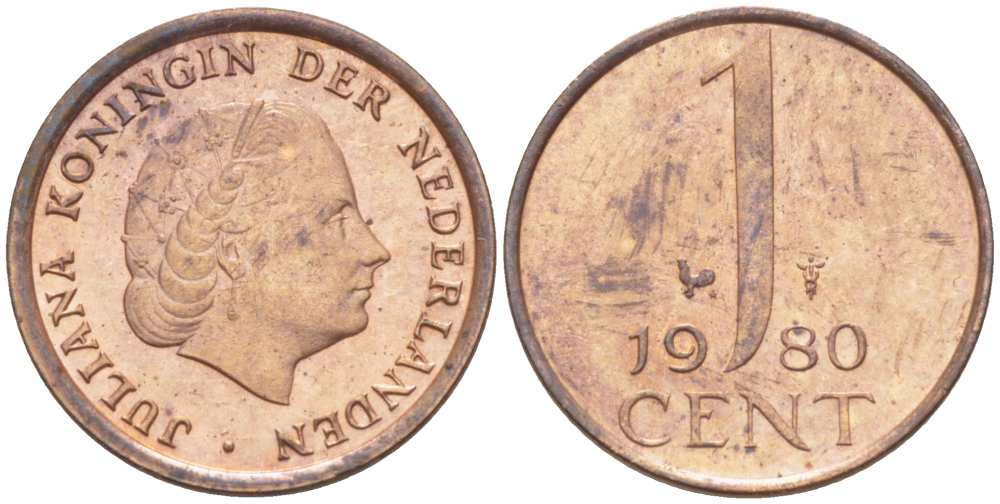 Нидерланды 1 цент 1980 Юлиана (1949-1980) KM 180 бронза 3309-346