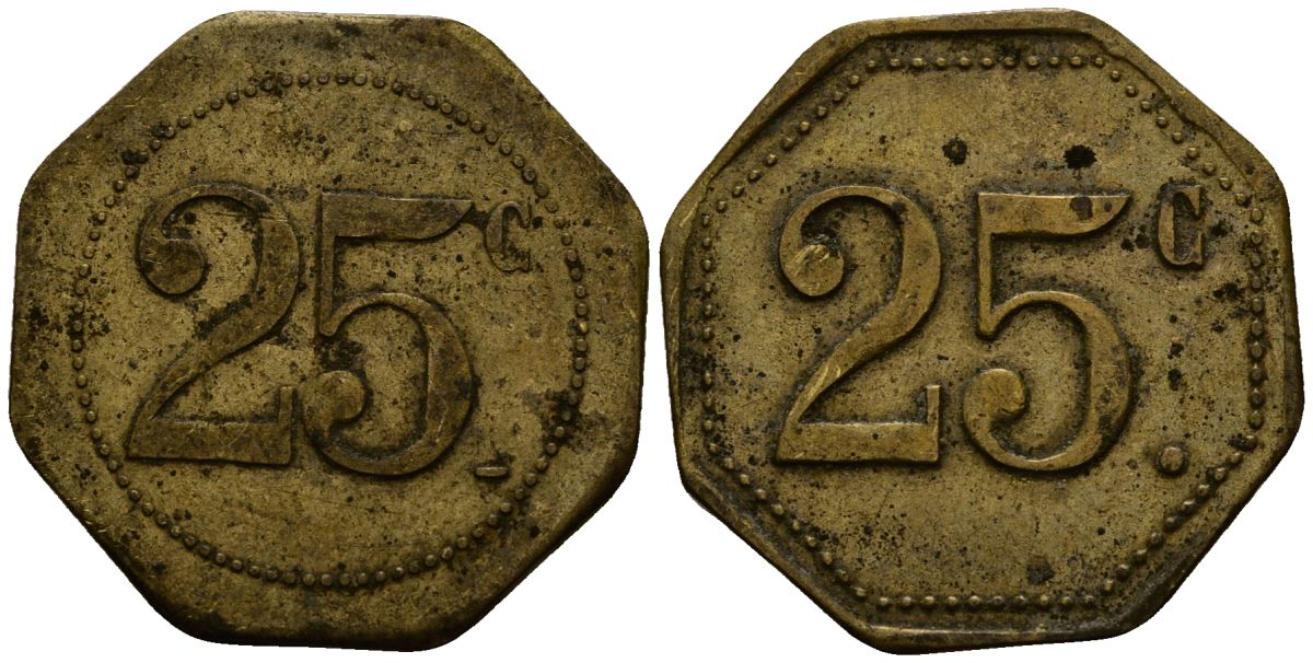 Франция 25 сантимов ND ресторанный жетон латунь 4166-424