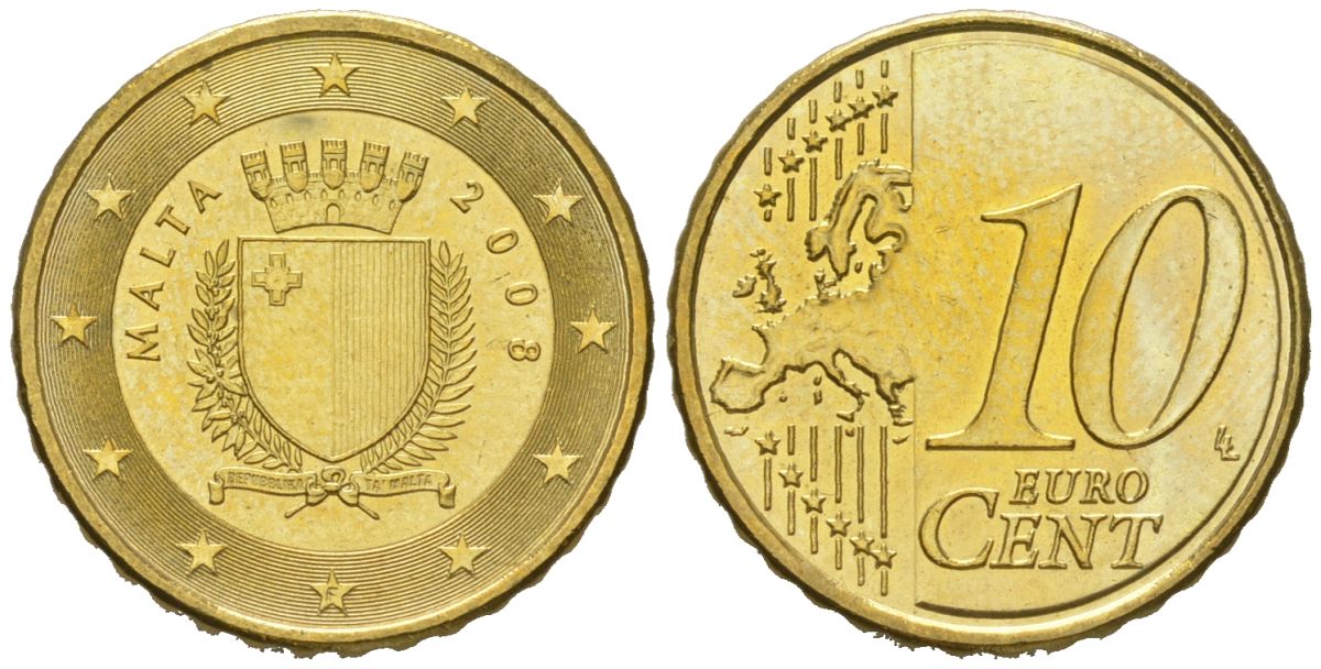 Мальта 10 евроцентов 2008 F KM 128 нордик UNC 4551-1142