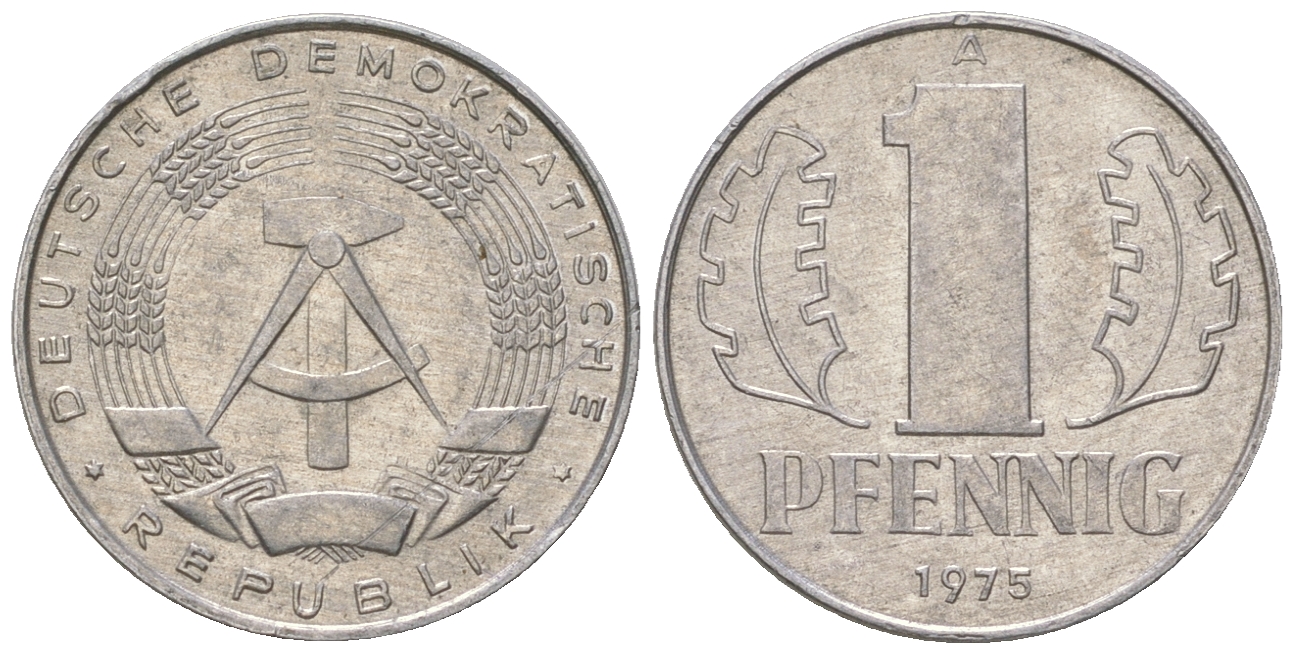 ГДР 1 пфенниг 1975 А KM 8.1 алюминий 4615-1244