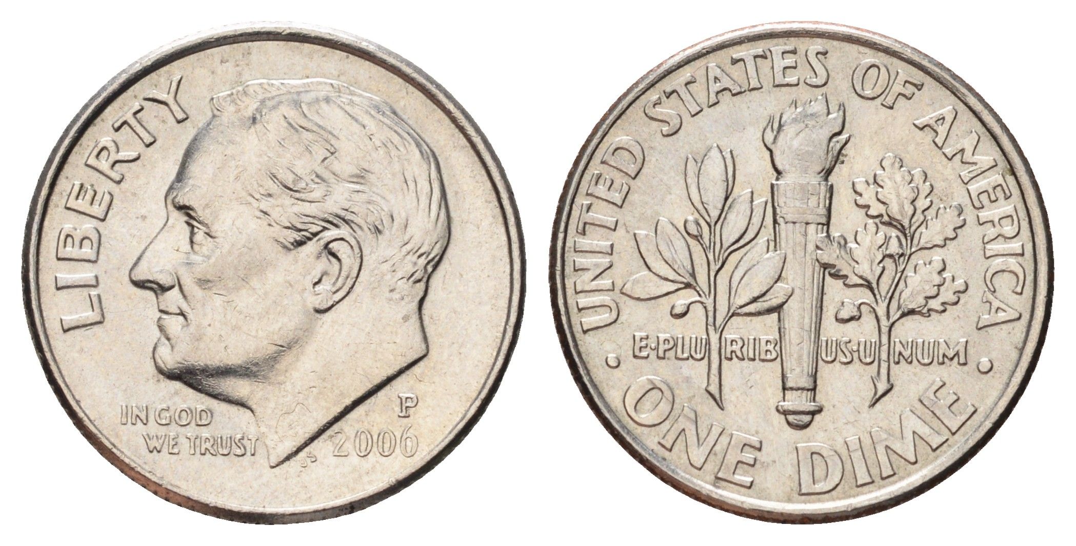 США 1 дайм (10 центов) 2006 P, Рузвельт KM 195a медь плакированный медно-никелем 4682-362