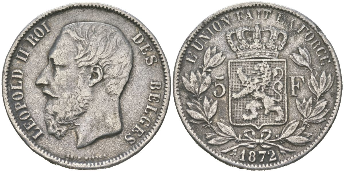 Бельгия КОПИЯ 5 франков 1872 белый металл 1066-16-33